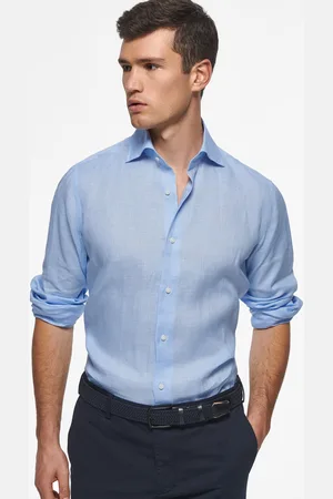 Gutteridge Italian collar shirt in pure linen, Unisex, , Size: 38