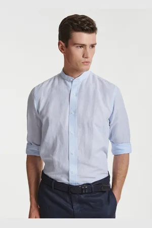 Gutteridge Korean collar shirt in linen and cotton, Unisex, , Size: 38