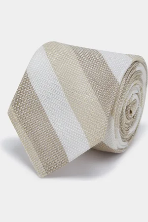Gutteridge Striped silk and linen tie, Unisex, , Size: Unica