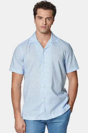Gutteridge Bowling shirt in linen and printed cotton, Unisex, , Size: 38
