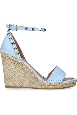 VALENTINO GARAVANI Leather Rockstud Espadrille Wedges 105