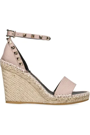 VALENTINO GARAVANI Leather Rockstud Espadrille Wedges 105