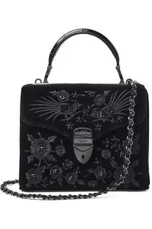 ASPINAL OF LONDON Midi Velvet Embroidered Mayfair Top-Handle Bag