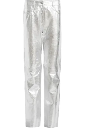 AllSaints Metallic Leather Straight Saige Trousers