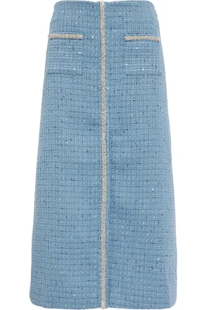 Maje Tweed Sequinned Midi Skirt