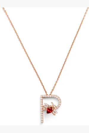 BEE GODDESS Diamond and Garnet Letter P Necklace