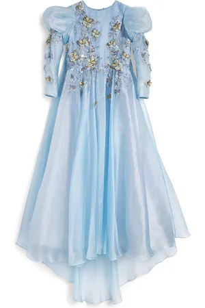 Mischka Aoki Puffed-Sleeve Embroidered Dress