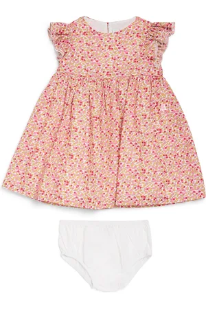 Il gufo Cotton Leaf Print Dress and Bloomers Set