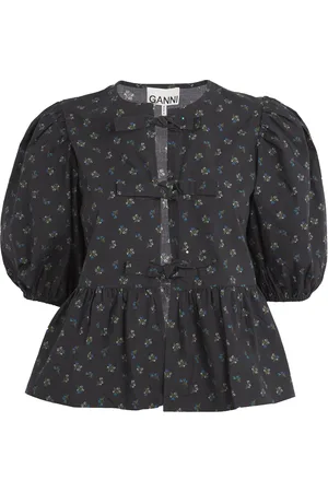Ganni Organic Cotton Floral Peplum Blouse