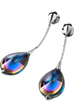 Baccarat Sterling Silver Fleurs de Psydelic Blue Scarab Drop Earrings