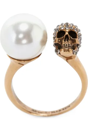 Alexander McQueen Faux Pearl and Skull Ring