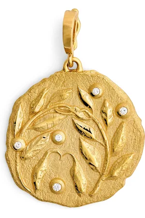 Azlee Large Yellow and Diamond Olive Branch Coin Charm