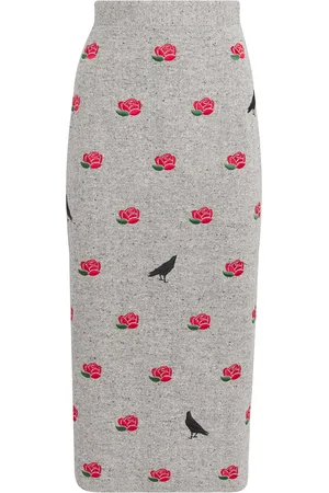 Thom Browne Wool Rose and Raven Pencil Skirt