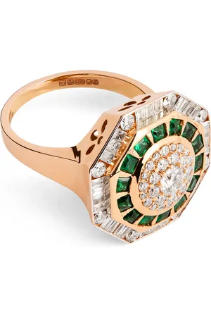 BEE GODDESS Rose Diamond and Emerald Honeycomb Ring