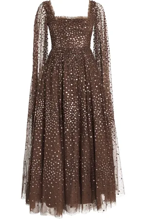 Needle & Thread Cape-Sleeve Scatter Dot Gown