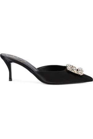 Roger Vivier Satin Decolleté Crystal Buckle Mules 65