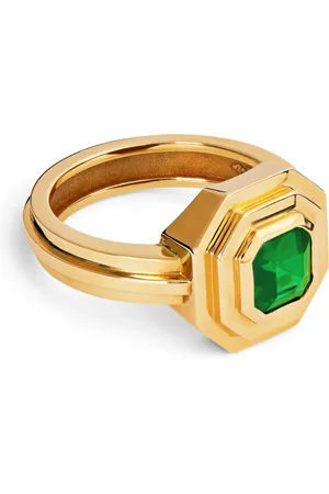 Azlee Yellow and Emerald Staircase Square Ring