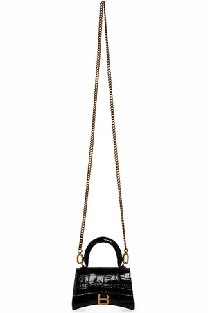 Balenciaga Mini Croc-Embossed Hourglass Chain Wallet