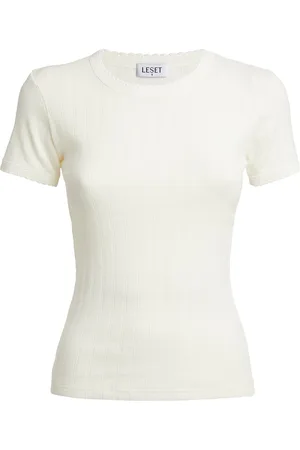 Leset Rib-Knit Pointelle T-Shirt