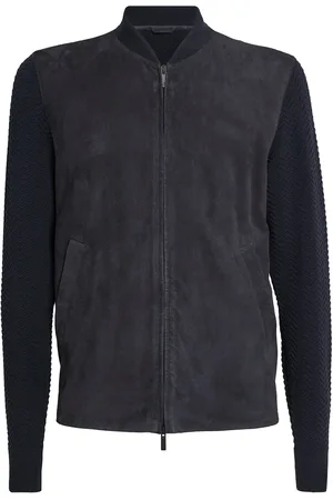 Giorgio Armani Suede Virgin Wool-Sleeve Bomber Jacket