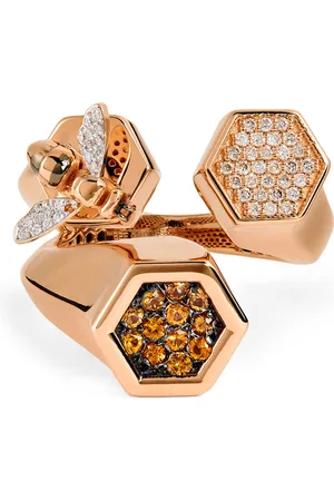 BEE GODDESS Diamond and Orange Sapphire Honeycomb Ring