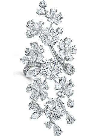 David Morris White Gold and Diamond Cherry Blossom Long Finger Ring