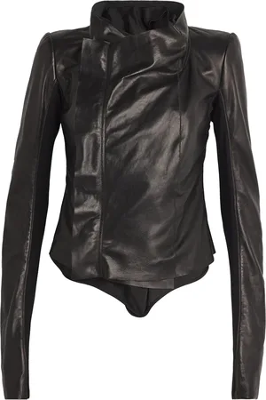 Rick Owens Knitted-Sleeve Naska Biker Leather Jacket