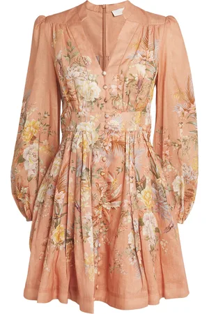 ZIMMERMANN Linen Floral Mini Shirt Dress