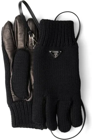 Prada Virgin Wool Nappa Leather-Trimmed Gloves