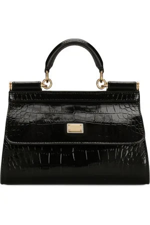 Dolce & Gabbana Croc-Embossed Calfskin Top-Handle Bag