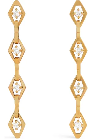 Azlee Yellow and Diamond Lozenge Chain Earrings
