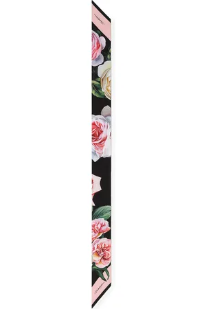 Dolce & Gabbana Silk Rose Print Skinny Scarf