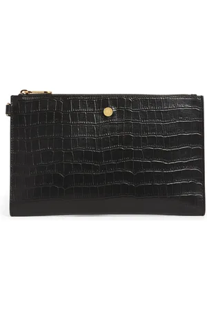 HARRODS Medium Croc-Embossed Leather Pouch