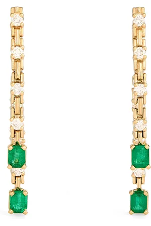 Azlee Small Yellow , Diamond and Emerald Pirouette Strand Earrings