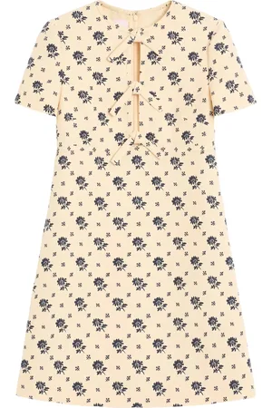 VALENTINO GARAVANI Wool-Silk Floral Print Mini Dress