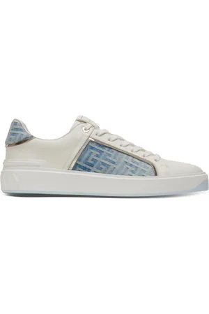 Balmain Leather-Denim B-Court Sneakers