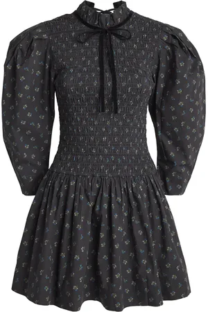 Ganni Organic Cotton Smocked Mini Dress