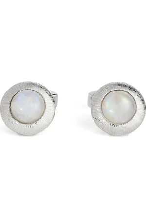 Tateossian Rhodium-Plated and Moonstone Graffiato Cufflink