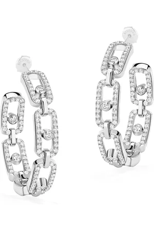 MESSIKA Small White Gold and Diamond Move Link Hoop Earrings