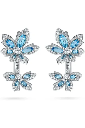 David Morris White Gold, Diamond and Aquamarine Palm Flower Earrings