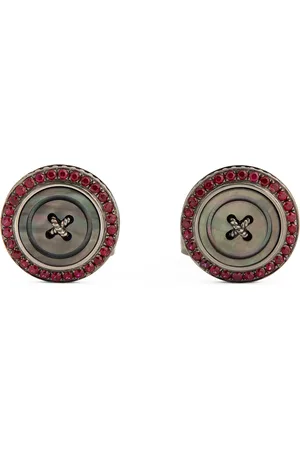 Tateossian Stainless Steel and Ruby Button Cufflinks
