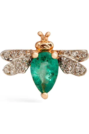 BEE GODDESS Rose Gold, Diamond and Emerald Honey Bee Single Earring