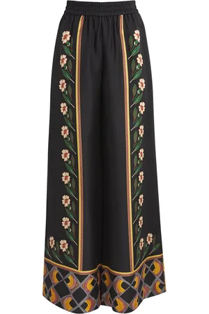 La DoubleJ Silk Dazed Print Wide-Leg Trousers