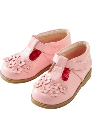 Miki House Velcro-Strap Flower Mary Janes