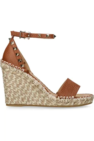 VALENTINO GARAVANI Leather Rockstud Espadrille Wedges 105