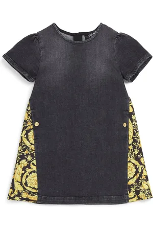 VERSACE Barocco-Trim Short-Sleeve Denim Dress