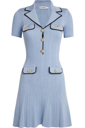 Self-Portrait Rib-Knit Buttoned Mini Dress