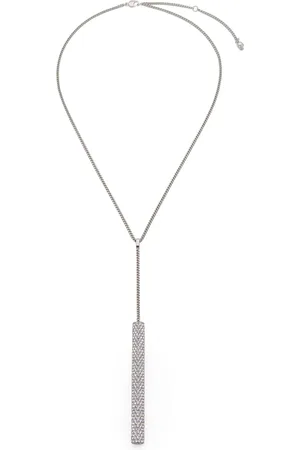 Alexander McQueen Palladium-Plated Embellished T-Bar Pendant Necklace