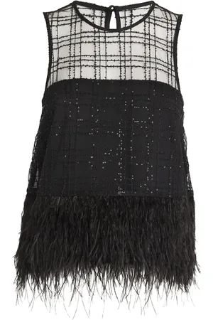 Cinq A Sept Sequinned Plaid Charisse Top