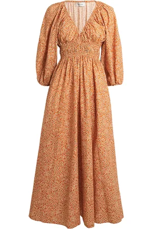 MATTEAU Floral Print Shirred Midi Dress